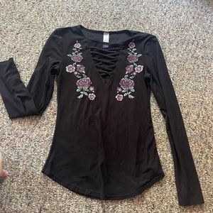 Black, Roses, Long Sleeve (XS)
